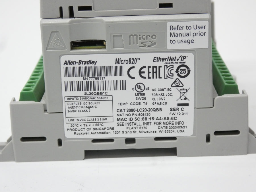 ALLEN BRADLEY 2080-LC20-20QBB SER. C F/W 12.011 24VDC/VAC 1A UNMP