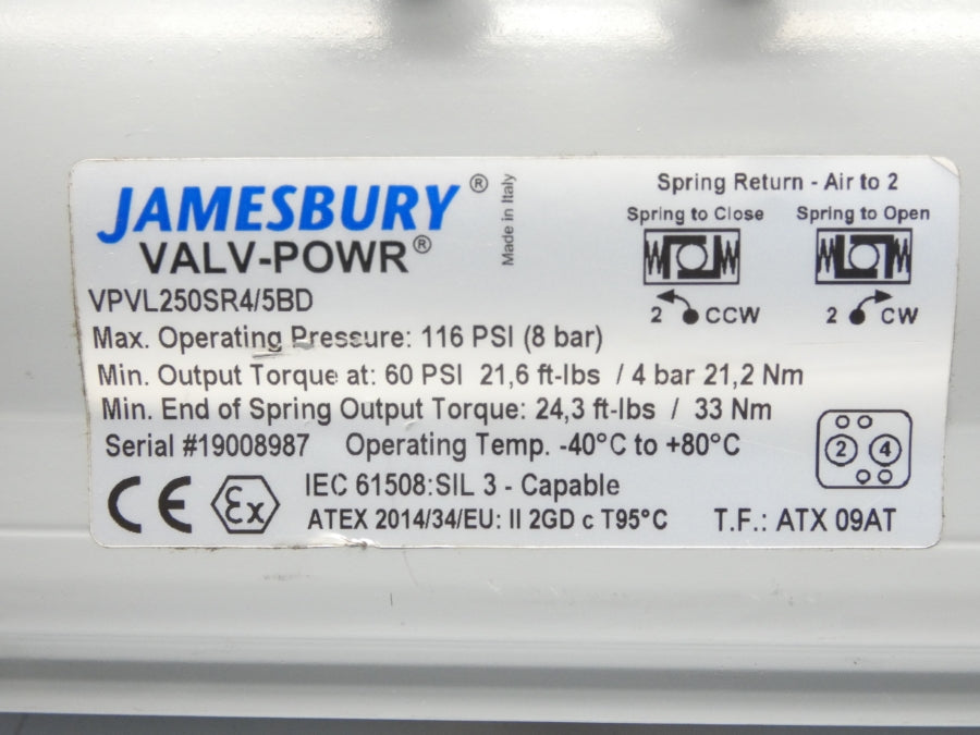 JAMESBURY VPVL1250SR4/5BD 116PSI NSNP