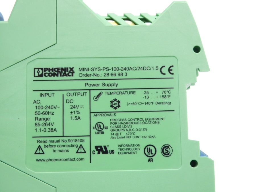PHOENIX CONTACT MINI-SYS-PS-100-240AC/24DC/1.5 2866983 100-240VAC 1.5A NSNP