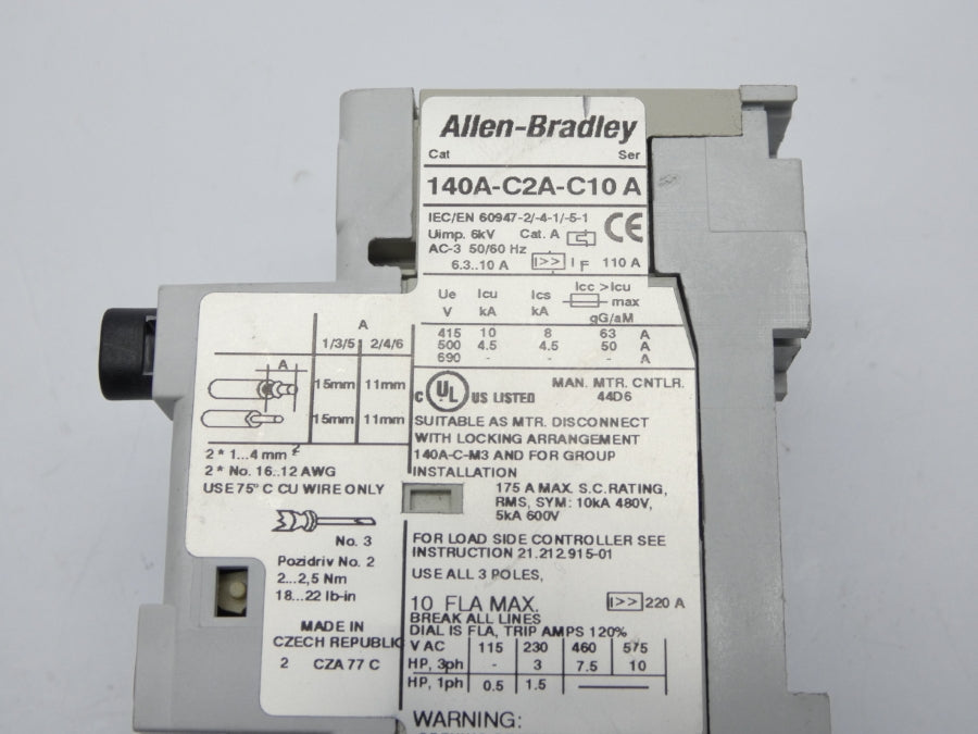ALLEN BRADLEY 140A-C2A-C10 SER. A 690V 6.3-10A NSNP