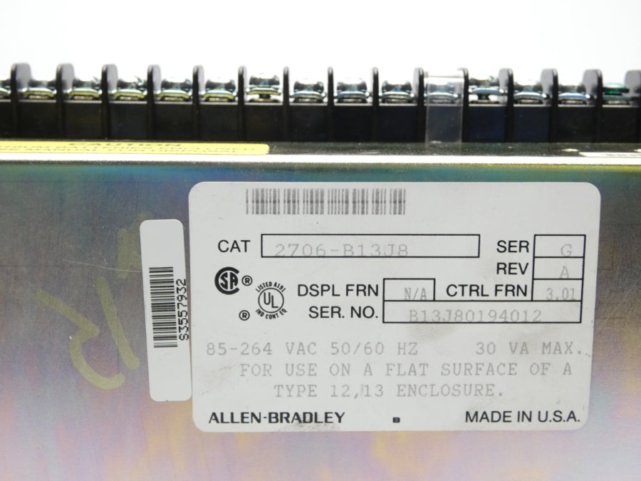 ALLEN BRADLEY 2706-B13J8 SER. G F/W 3.01 REV. A 85-264VAC UNMP