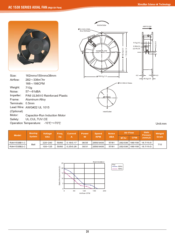 RAH1538B1-C axial fan by Unknown Manufacturer - Datasheet Preview