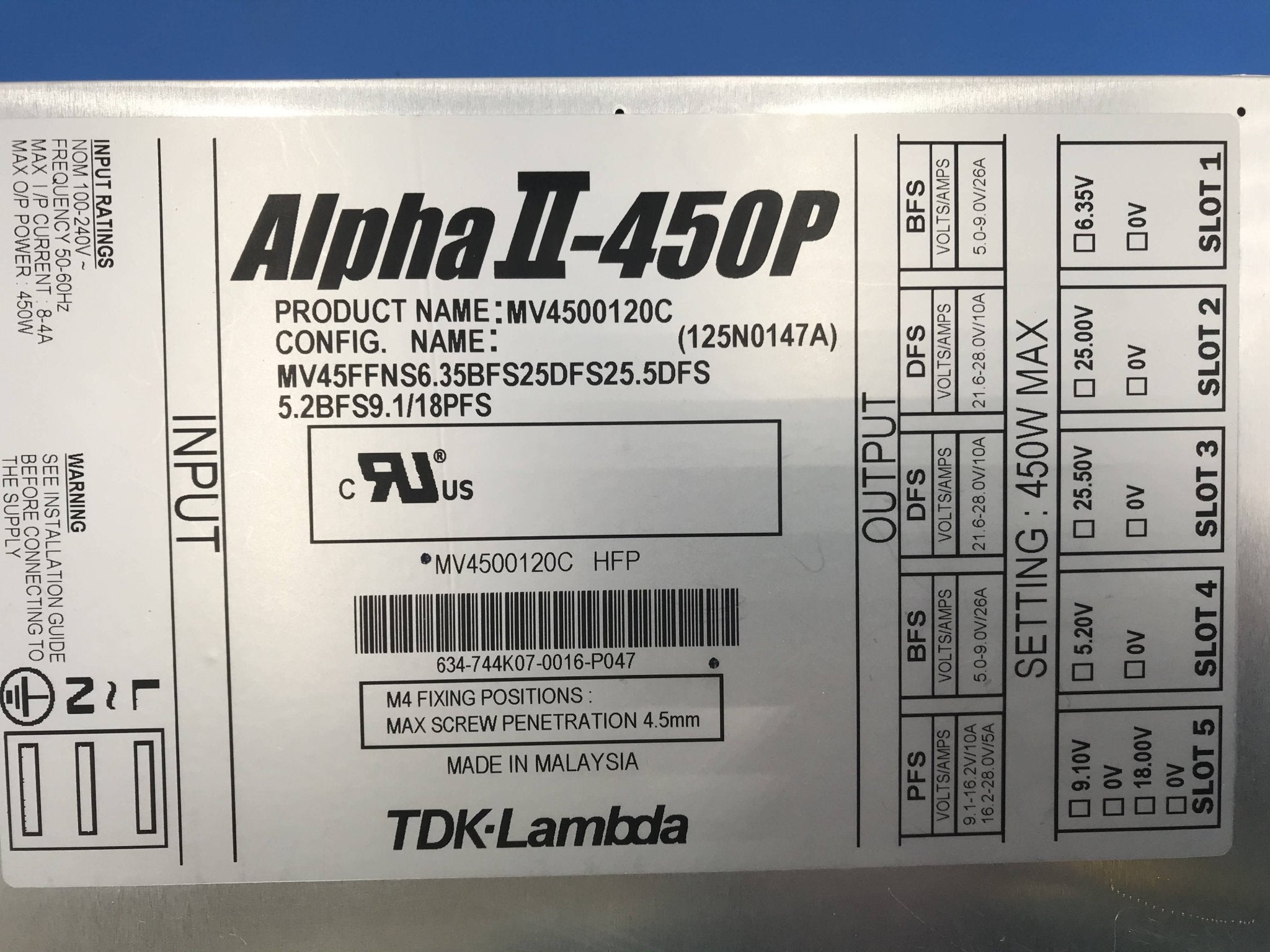Power Supply (AlphaII-450P/MV4500120C TDK-Lambda