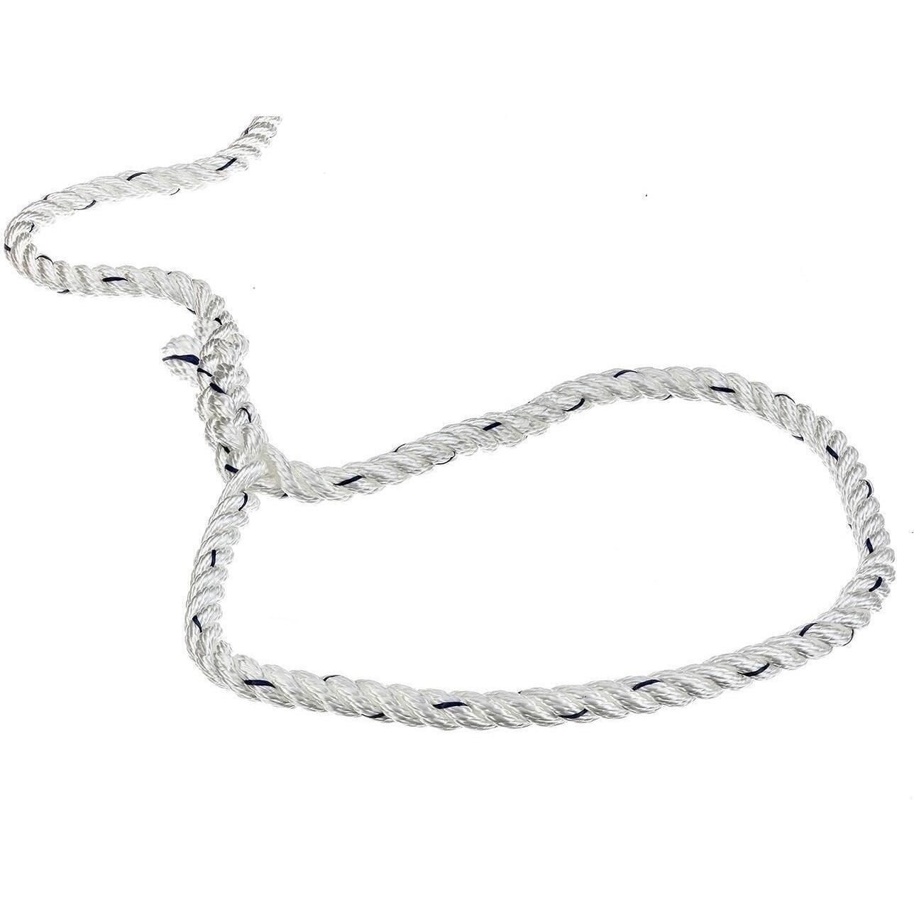 Seachoice 47511 Premium 3-Strand Twisted Nylon Dock Line, White w/ Blue Tracer, 3/8" x 15'