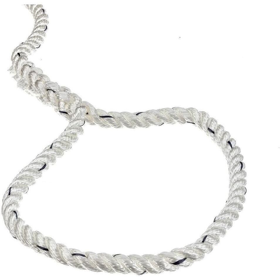 Seachoice 47581 Premium 3-Strand Twisted Nylon Dock Line, White w/ Blue Tracer, 1/2" x 30'