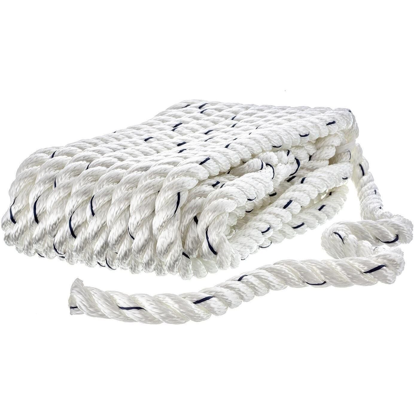 Seachoice 47571 Premium 3-Strand Twisted Nylon Dock Line, White w/ Blue Tracer, 1/2" x 25'