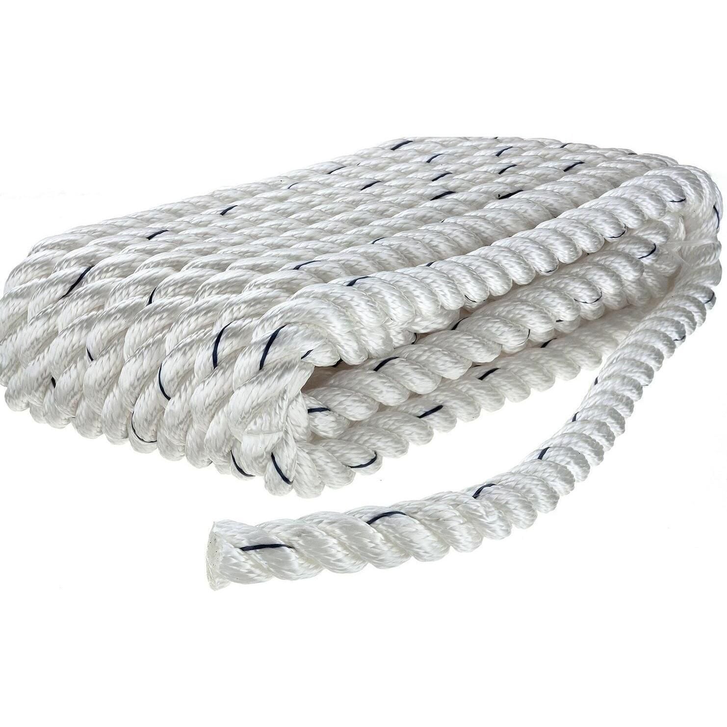 Seachoice 47591 Premium 3-Strand Twisted Nylon Dock Line, White w/ Blue Tracer, 5/8" x 20'