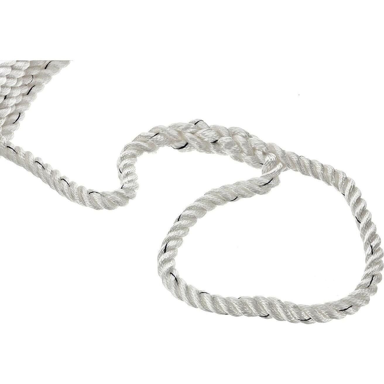 Seachoice 47601 Premium 3-Strand Twisted Nylon Dock Line, White w/ Blue Tracer, 5/8" x 25'