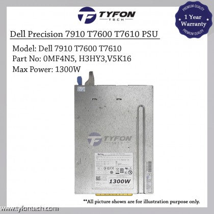 Dell Precision T7910 T7610 T7600 Power Supply PSU 1300W D1300EF-00 D1300EF-01 MF4N5 H3HY3 V5K16 09JX5 6MKJ9 (Refurbished