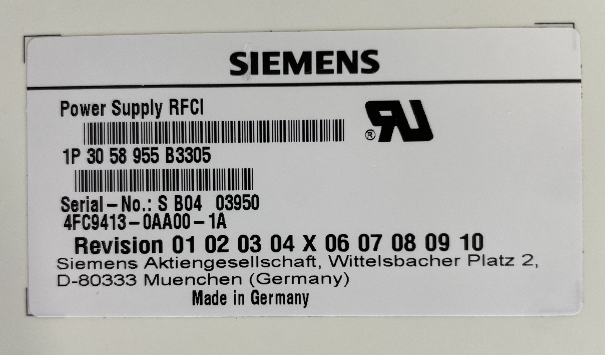 RFCI POWER SUPPLY (3058955 REV 5 SIEMENS