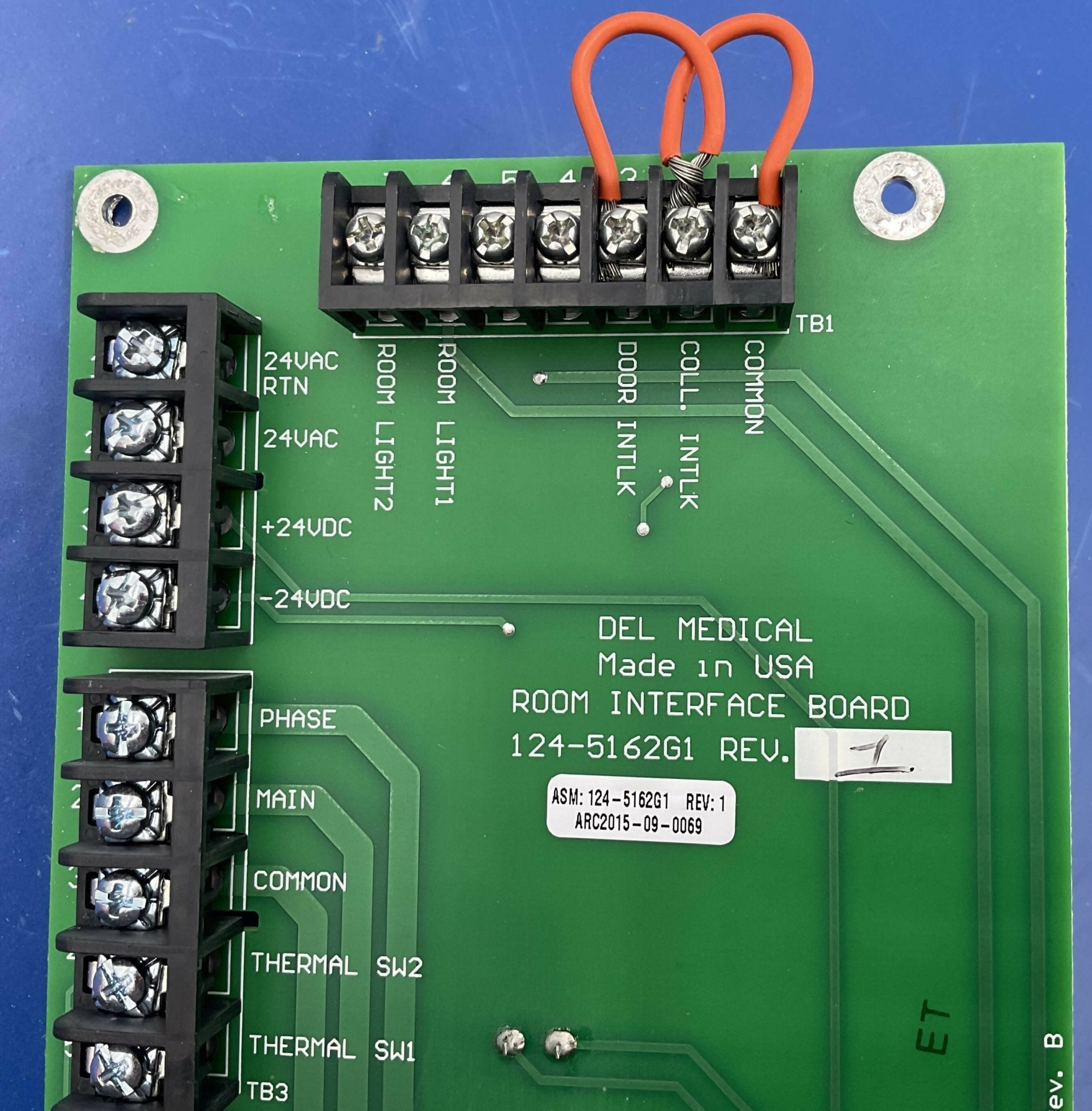 Del Medical 124-5162 - Room Interface Board PCB Rev 1 Front View | Alo Tech Solutions