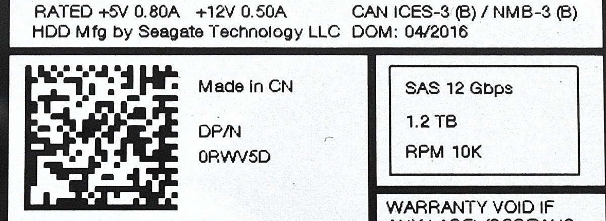 Dell RWV5D-CML 1.2TB 10K SAS 2.5 12G ST1200MM0088 / 1FF200-157 EP+|157380809215