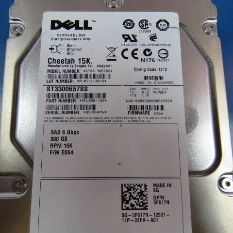 Seagate  9FL066-150 Qty of 1 per Lot Pre-Owned. SN: 6SJ26AC1 DP/N: 0F617N WWN: 5|134266210777