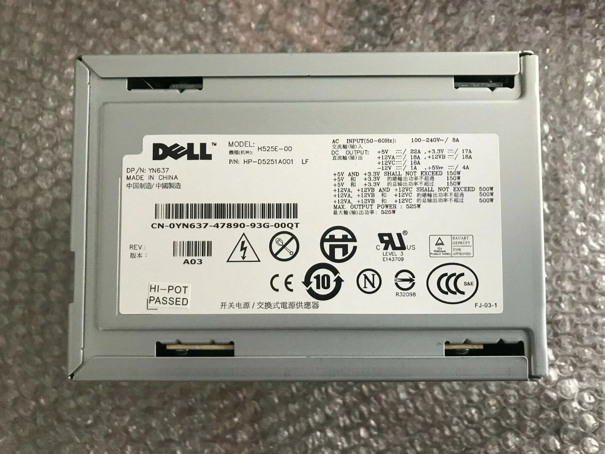 YY922 DELL POWER SUPPLY 525W T410 T3400 390 380 M331J YN637 H525E-00 |284004990716