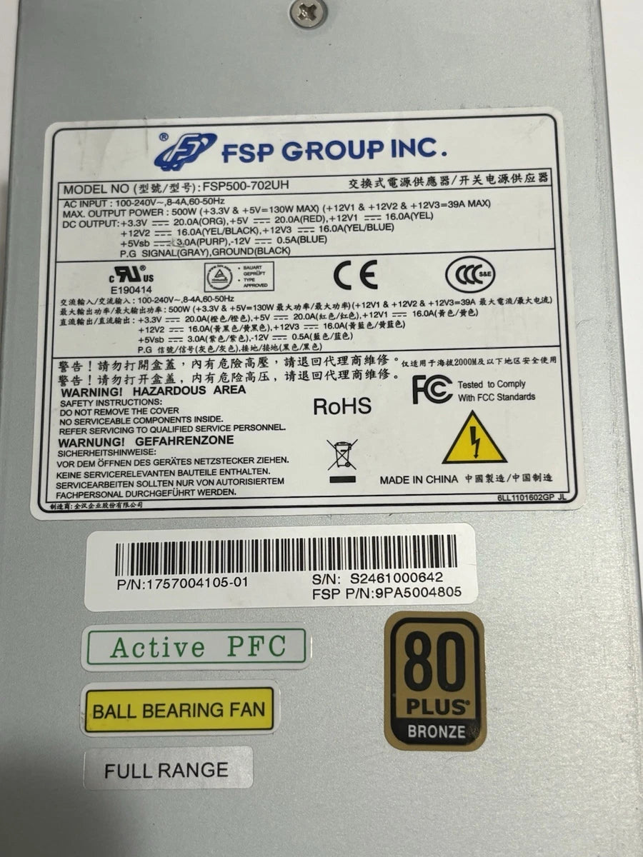 FSP FSP500-702UH 500W 2U Switching Power Supply 100-240V 0.8-4A|406639118780