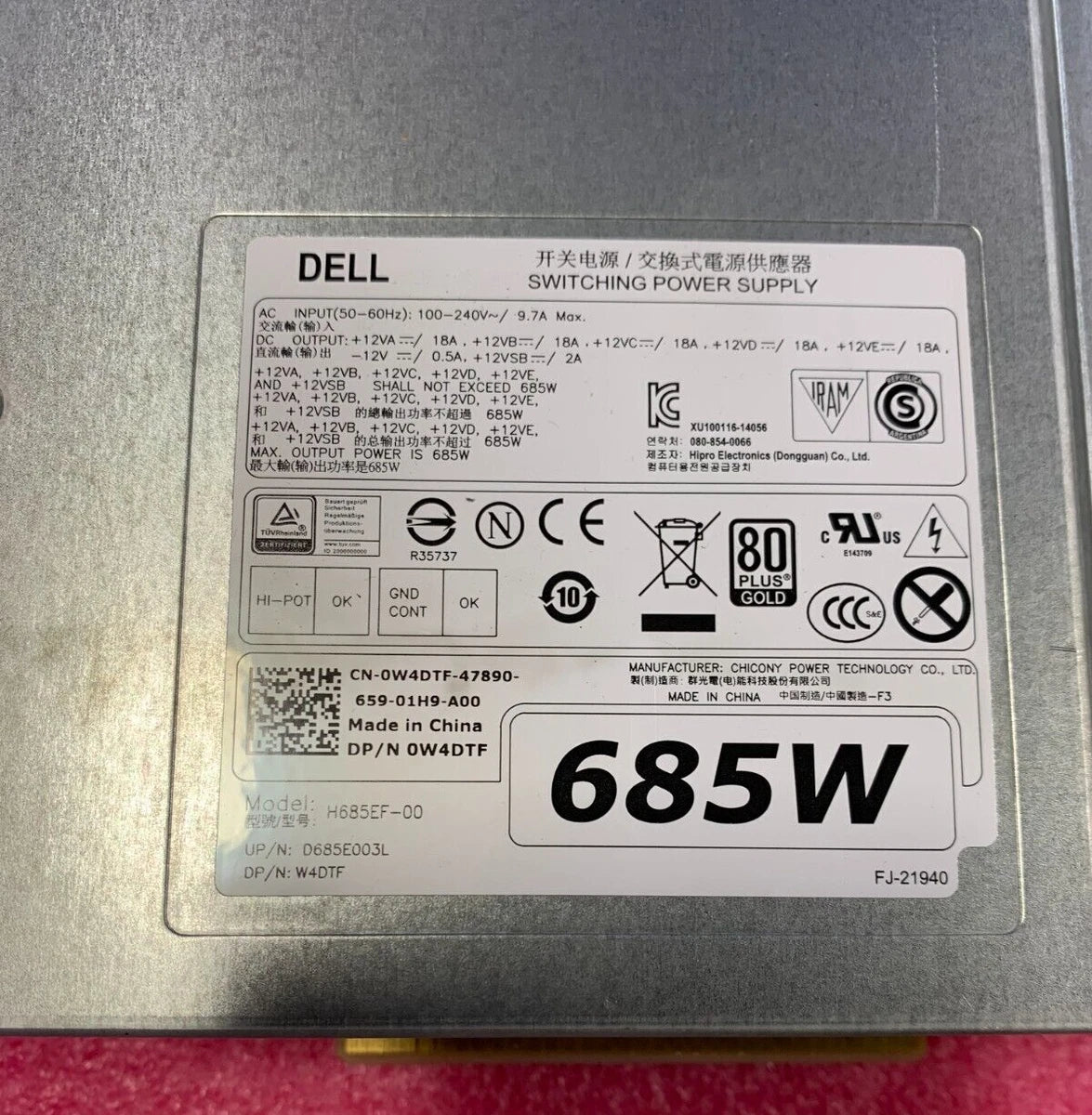 Dell 0K8CDY/0CYP9P/0W4DTF/0KTMT8 685W Power Supply for Precision T5810 T7810|295127772062