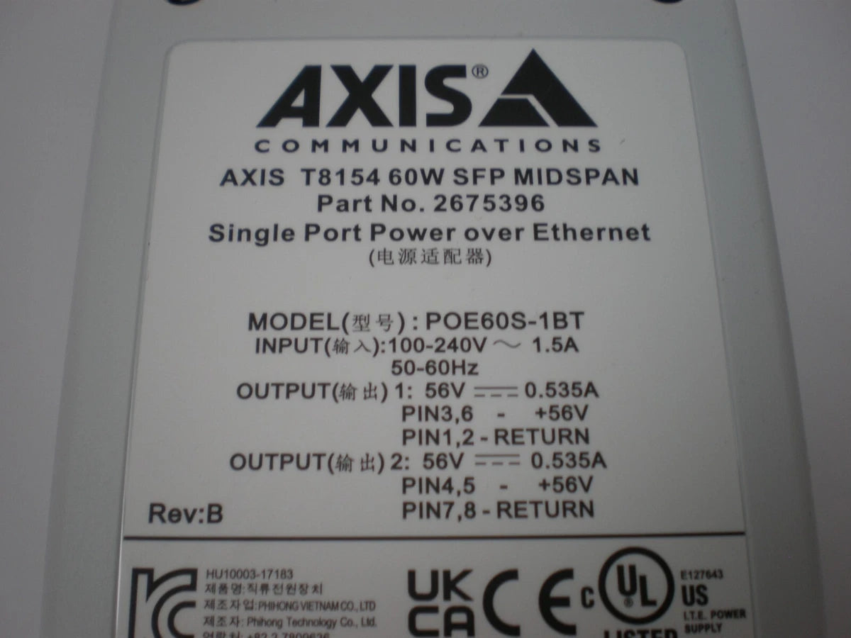 AXIS COMMUNICATION, T8154 60W SFP MIDSPAN, POE60S-1BT, 2675396,  56V|186668775291