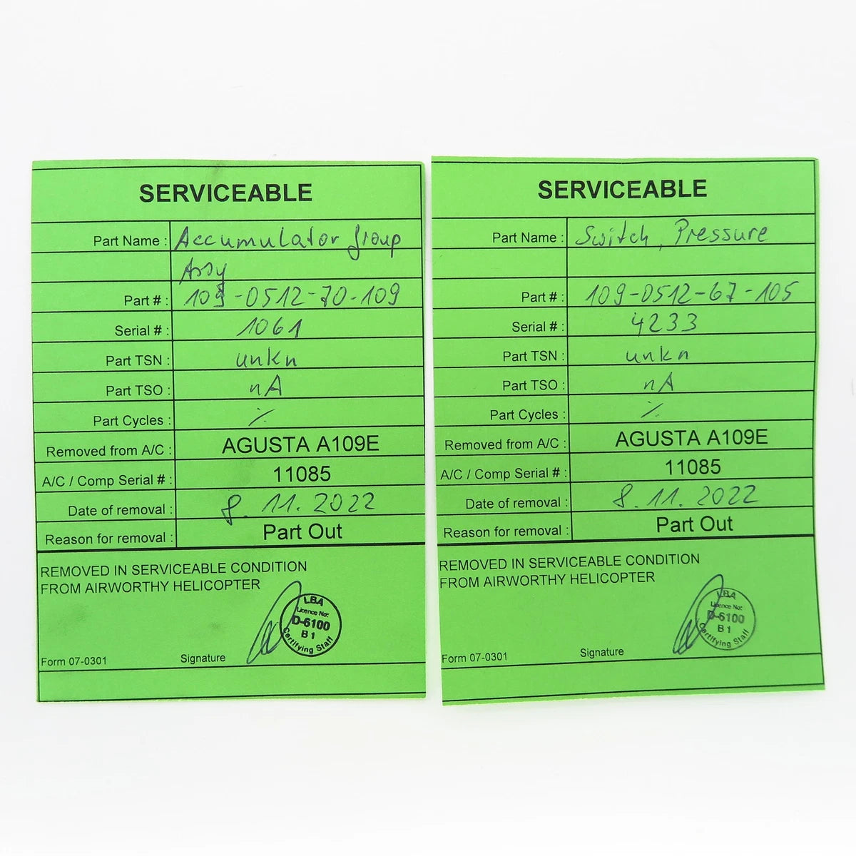 Accumulator Group Agusta A109E 109-0512-70-109 109-0512-67-105 SV condition