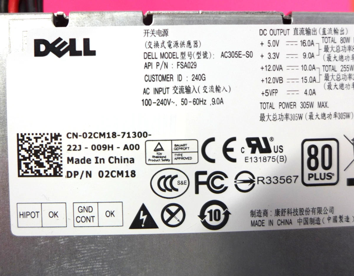 Genuine Dell PowerEdge T110 305W Server Power Supply AC305E-S0 2CM18|365827169635