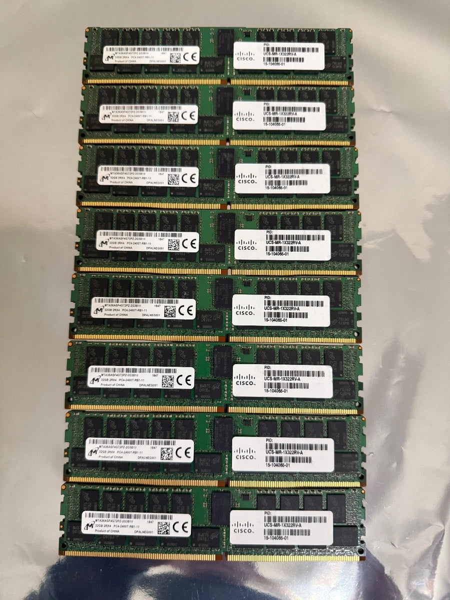 Lot 8x MICRON 32GB PC4-2400-T-R DDR4 REG ECC 2RX4 RDIMM MTA36ASF4G72PZ-2G3B1II
