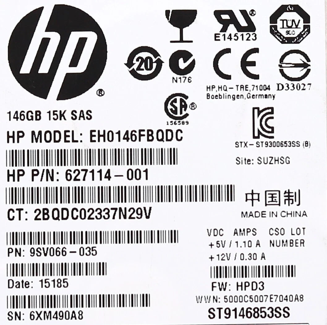 HP EH0146FBQDC 146GB 2.5" 6Gb/s 8MB 15K RPM SAS Hard Drive P/N:627114-001 Tested|375548036618