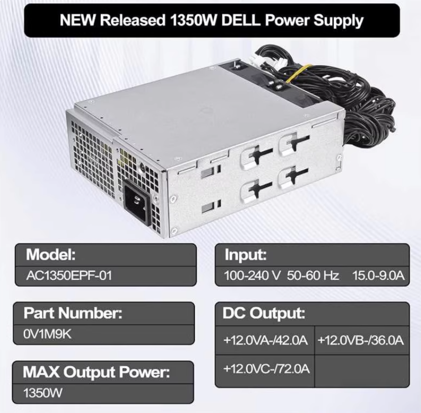 For Dell T3660 3680 R15 R16 1350W AC1350EPF-01 Power Supply KV63M 74HMF V1M9K|146861613651