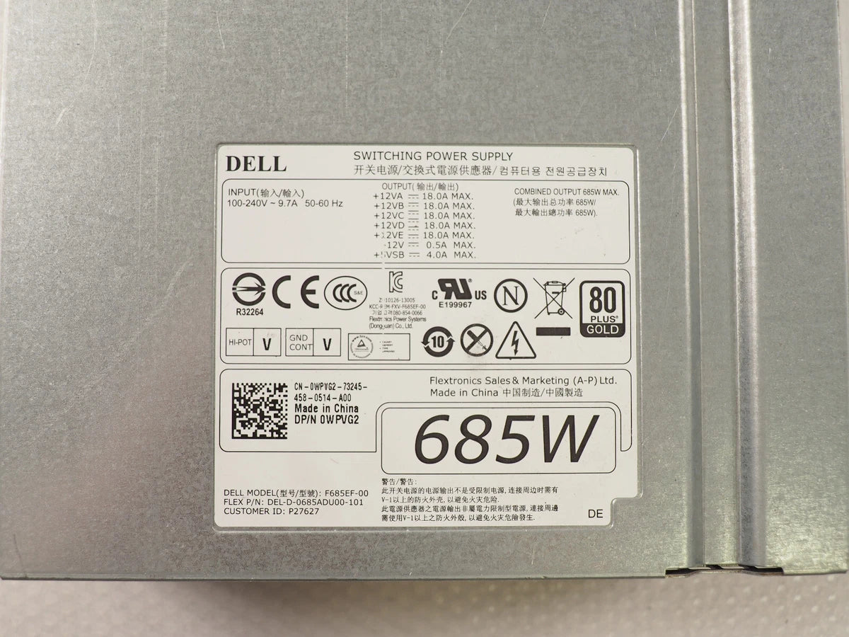 Dell WPVG2 F685EF for Precision T3600 T5600 685W Switching Power Supply|156182441788