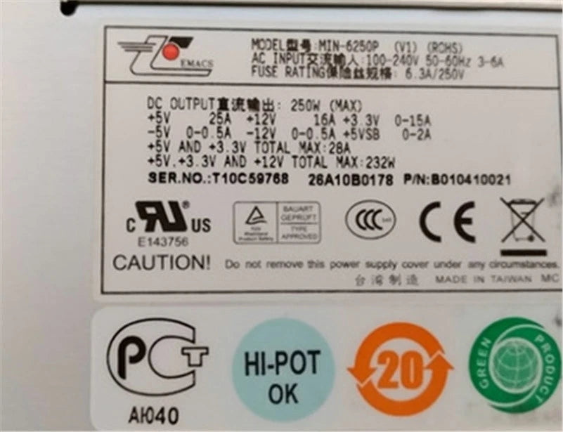 Used 250W 1Pc Tested Power Supply MIN-6250P Redundant Module Zippy fu|406269077605
