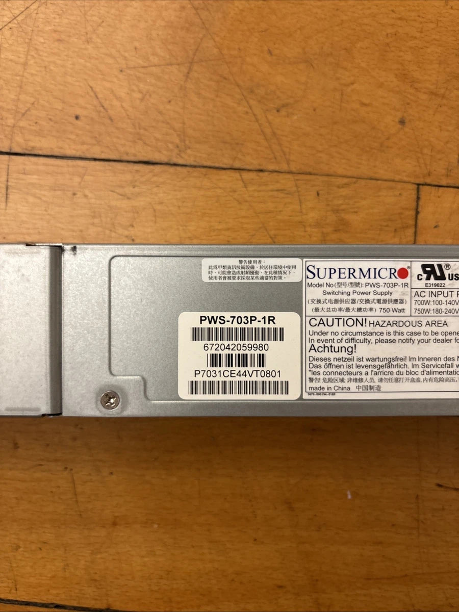 Supermicro 700W/750W 1U Redundant Power Supply (PWS-703P-1R)|187732676028