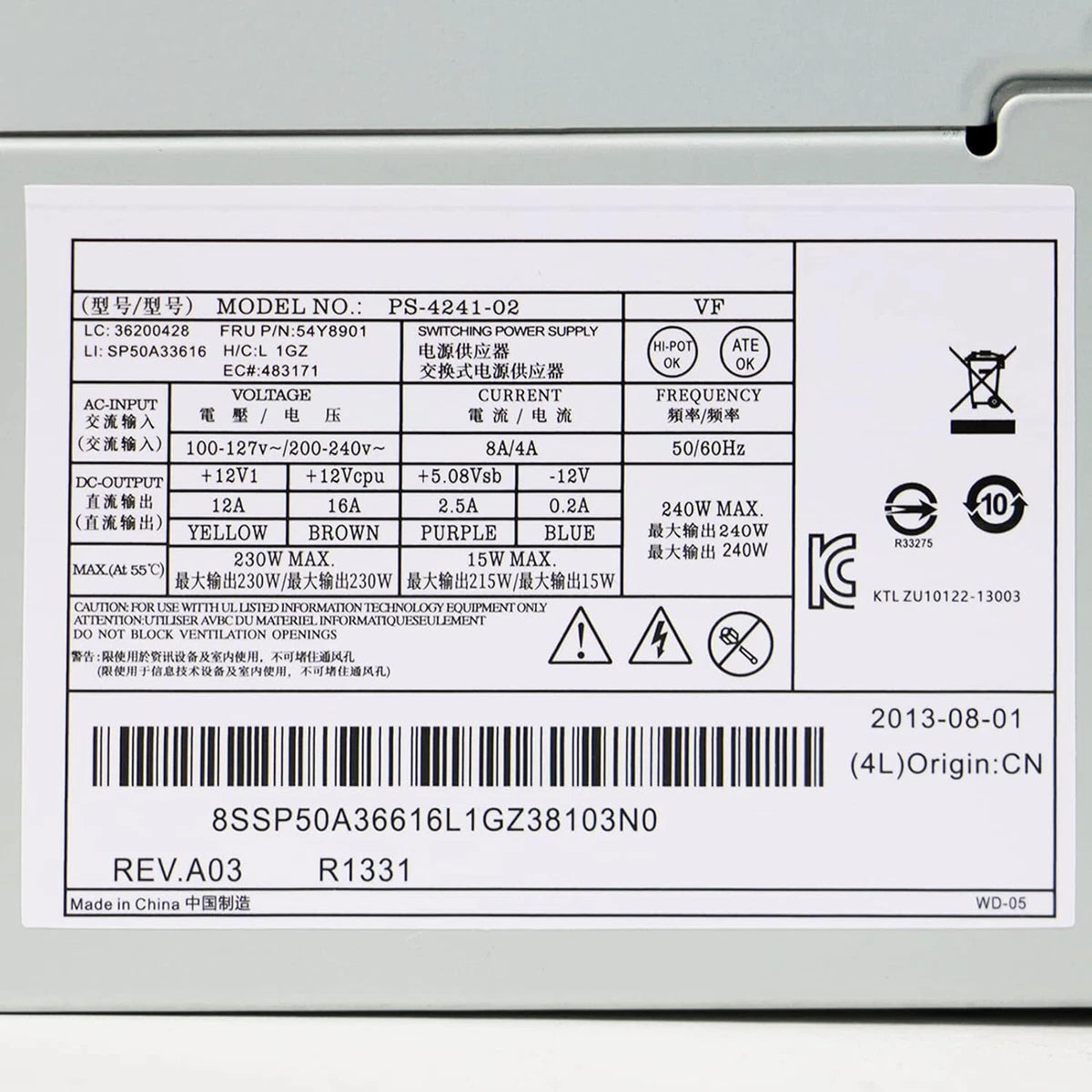 PS-4241-01 240W Power Supply For Lenovo Edge 92 93 ThinkCentre M73 M78 M82 M92|396522095953