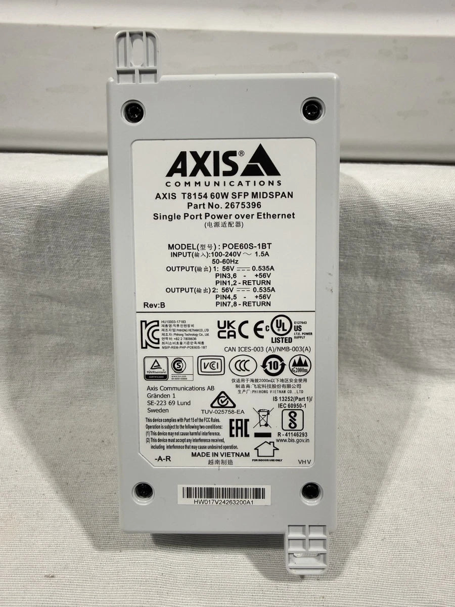 AXIS COMMUNICATION, T8154 60W SFP MIDSPAN, POE60S-1BT, 2675396,  56V|167974765408