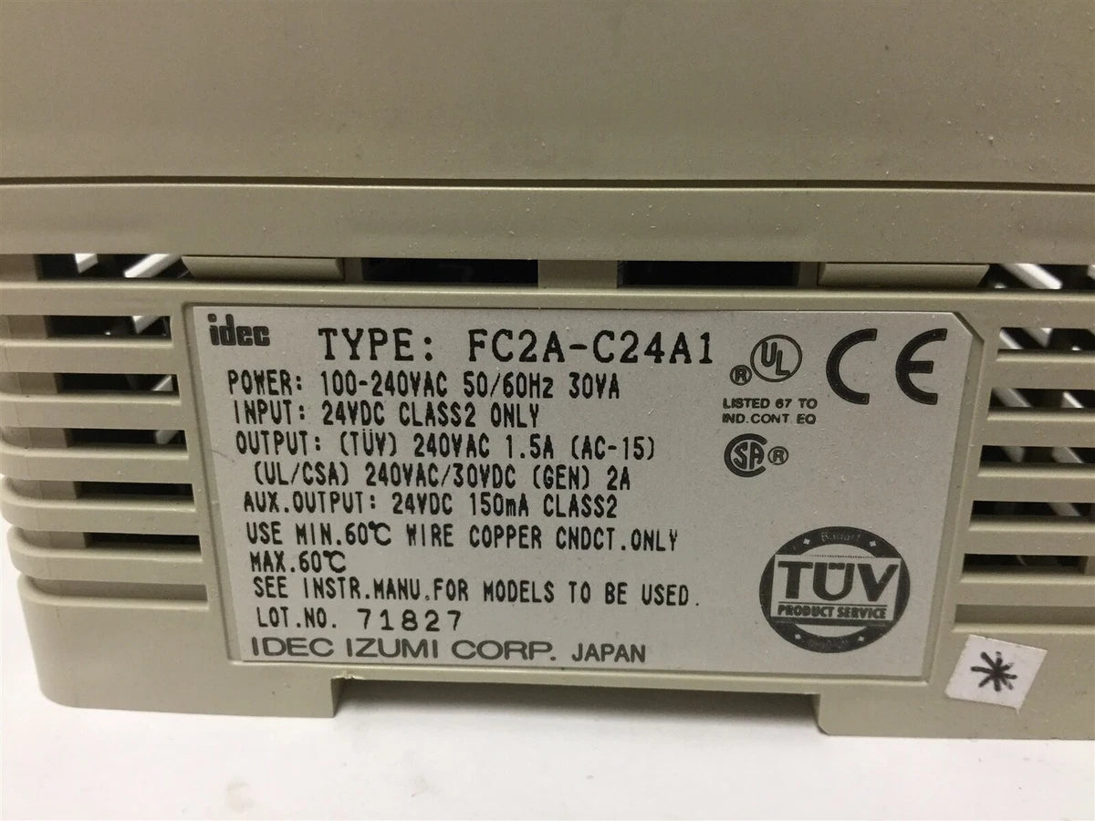Idec FC2A-C24A1 Micro3 PLC I/O Module 100-240VAC, 14x 24VDC In /10x Relay Out|312012343107