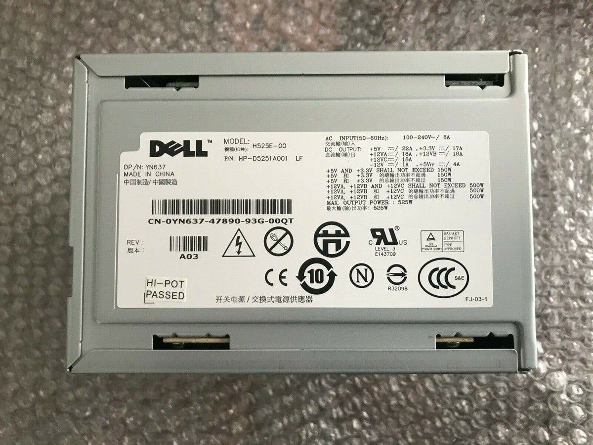 YY922 DELL POWER SUPPLY 525W T410 T3400 390 380 M331J YN637 H525E-00 |284004990716