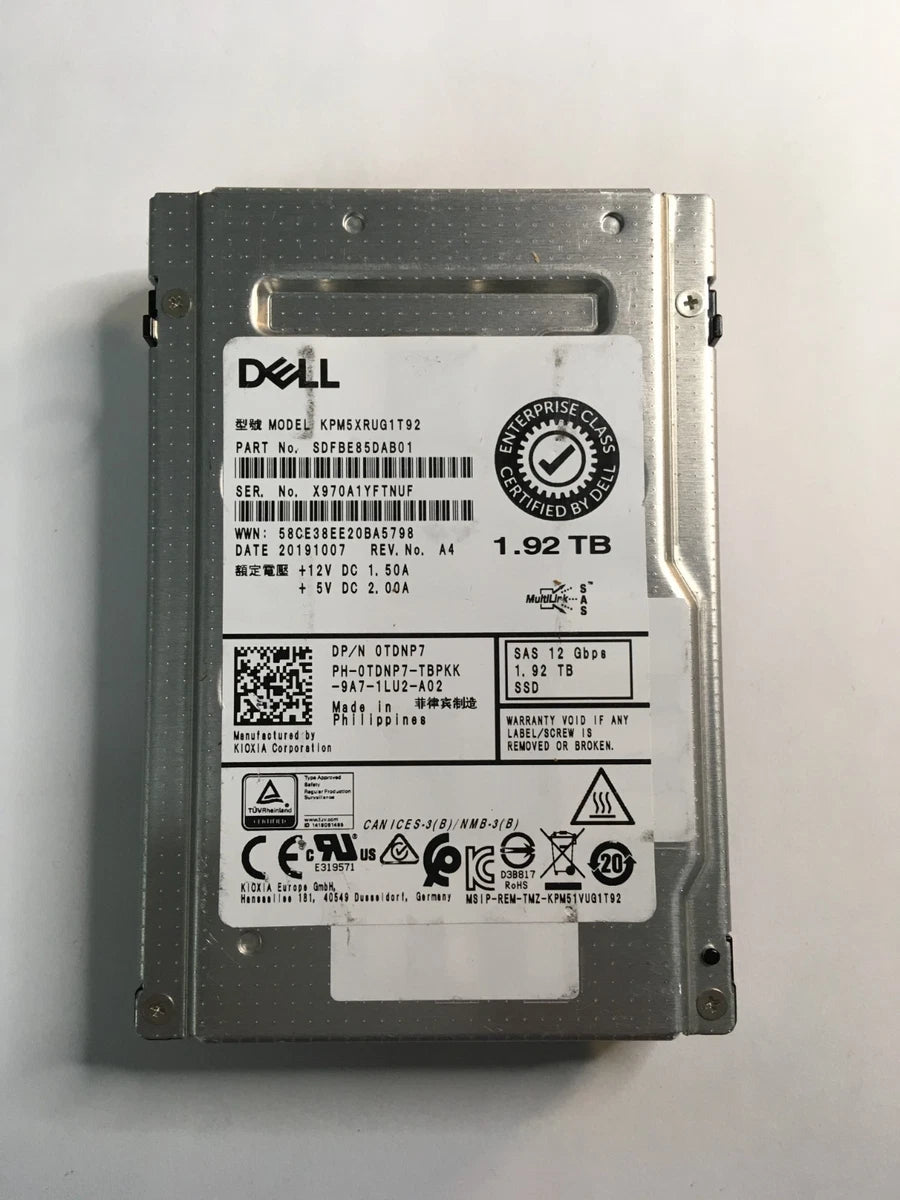 DELL 1.92TB 12G 2.5" SAS SSD KPM5XRUG1T92 DP/N 0TDNP7 *88-89% HEALTH*