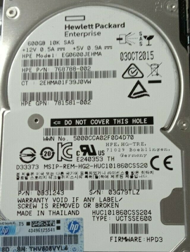 HPE 600GB 12G 10K SAS 2.5" 781577-001 Hard Drive EG0600JEHMA + G8 G9 Caddy|124675956157