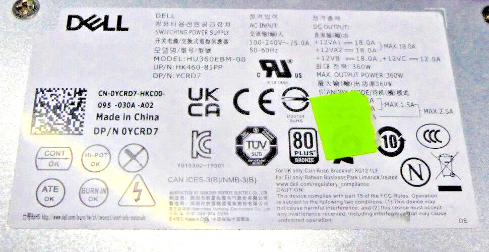 Genuine Dell G5 5090 360W Switching Power Supply HU360EBM-00 YCRD7|156496364884