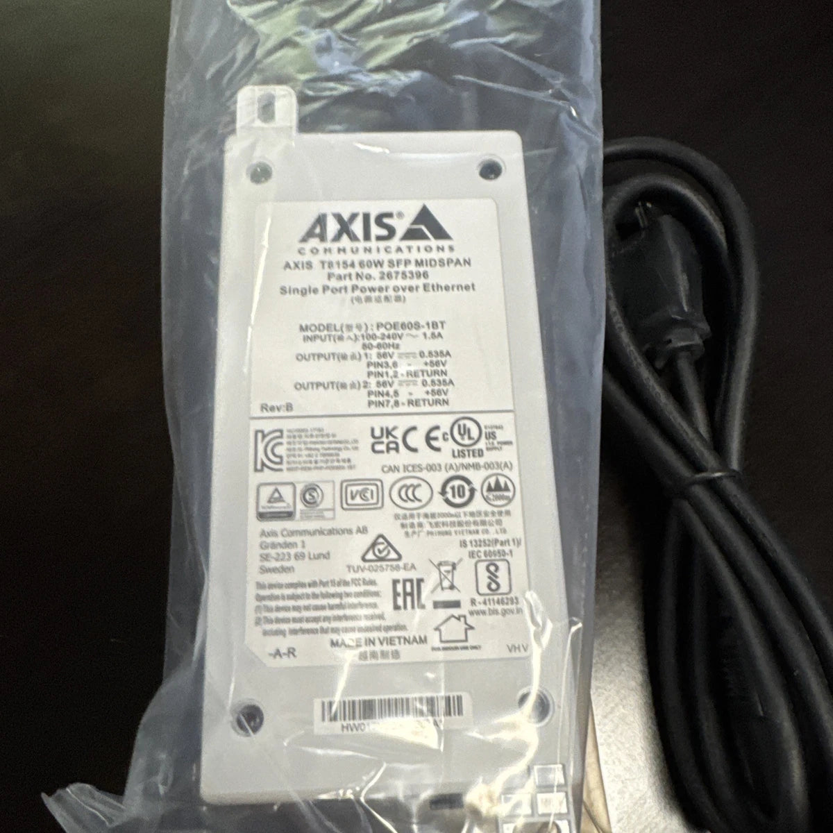 AXIS COMMUNICATION, 5901-001-01, T8154 60W SFP MIDSPAN, POE60S-1BT 56V, Free Shi|177632759634