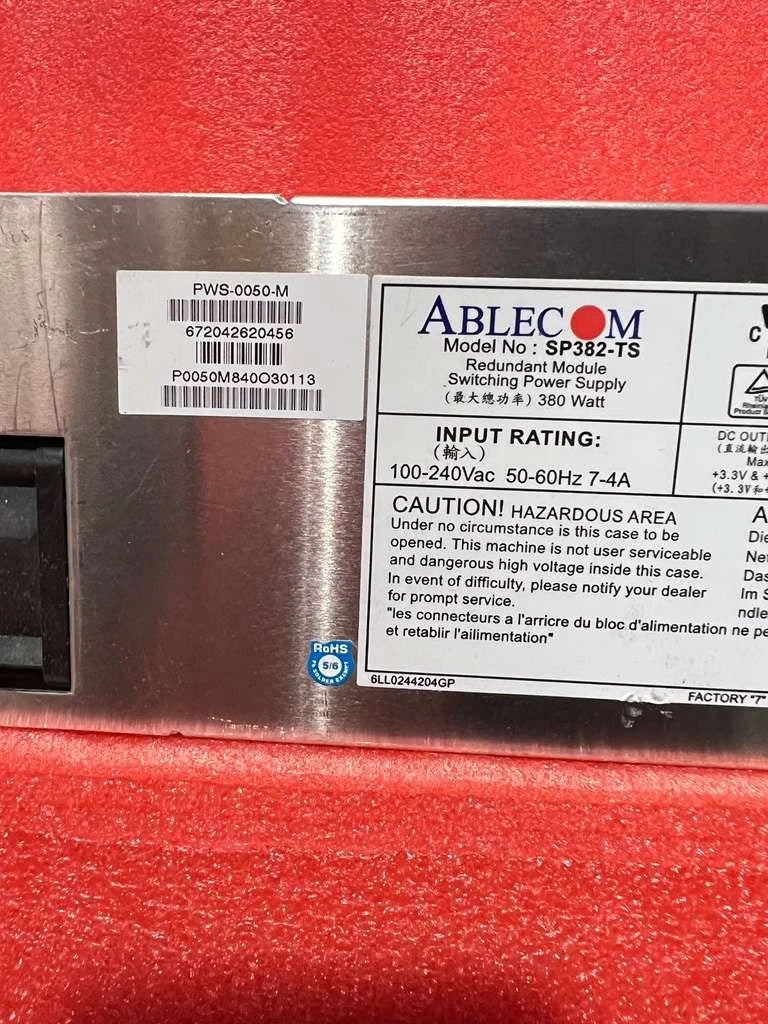 SuperMicro PWS-0050-M / Ablecom SP382-TS 380W Redundant Hot Swap Power Supply|405445795315