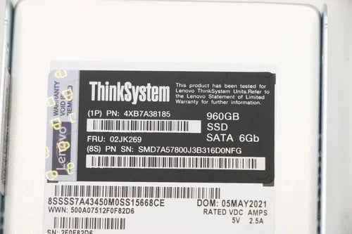 Lenovo 960GB 02JK269 4XB7A38185 ThinkSystem 2.5" Entry SATA 6Gb Hot Swap SSD NEW