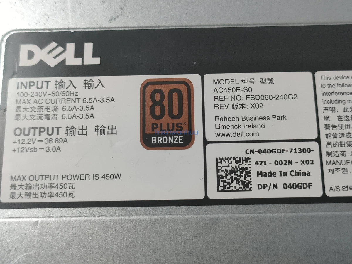For Dell PowerEdge Server T430 450W Power Supply AC450E-S0 CN-040GDF 40GDF|266826950867
