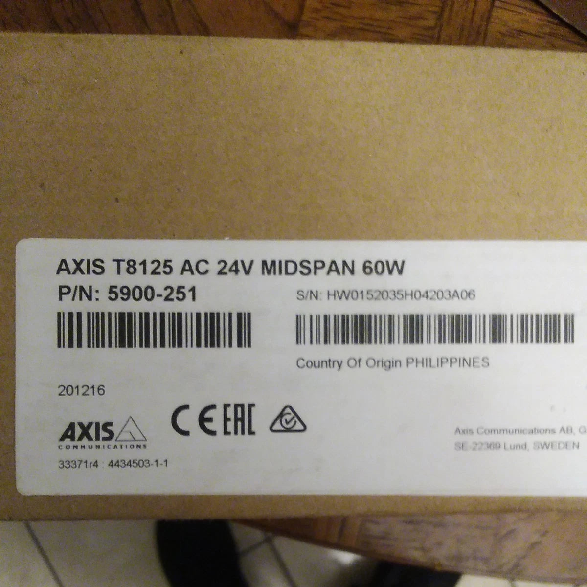 Axis Communications T8125 AC 24V Midspan 60W (5900-251)|297525518988