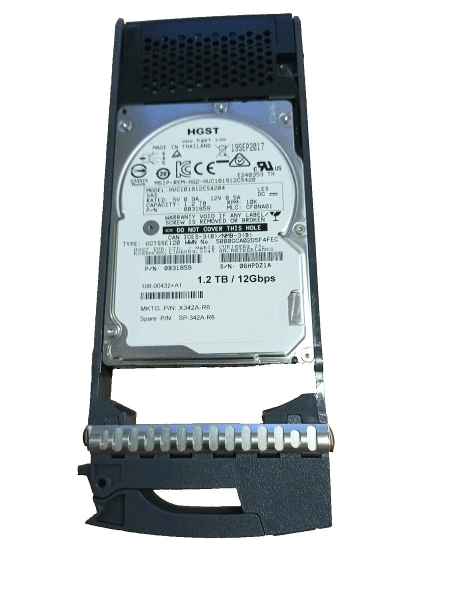 X342A-R6 NETAPP HDD 1.2TB 10K 12G SAS 2.5 SFF FOR DS2246 DS224C FAS2650 FAS2750