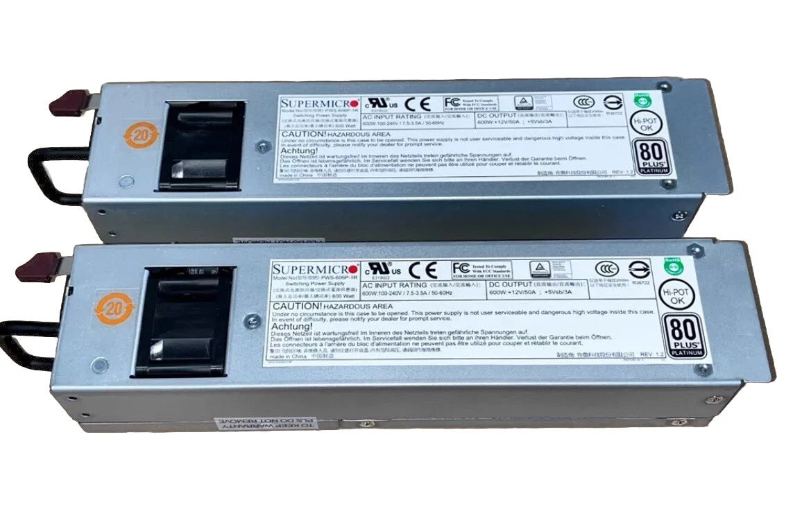 Lot of 2 Supermicro PWS-606P-1R 600W 80+ Platinum Server Power Supply Supplies|355921079457