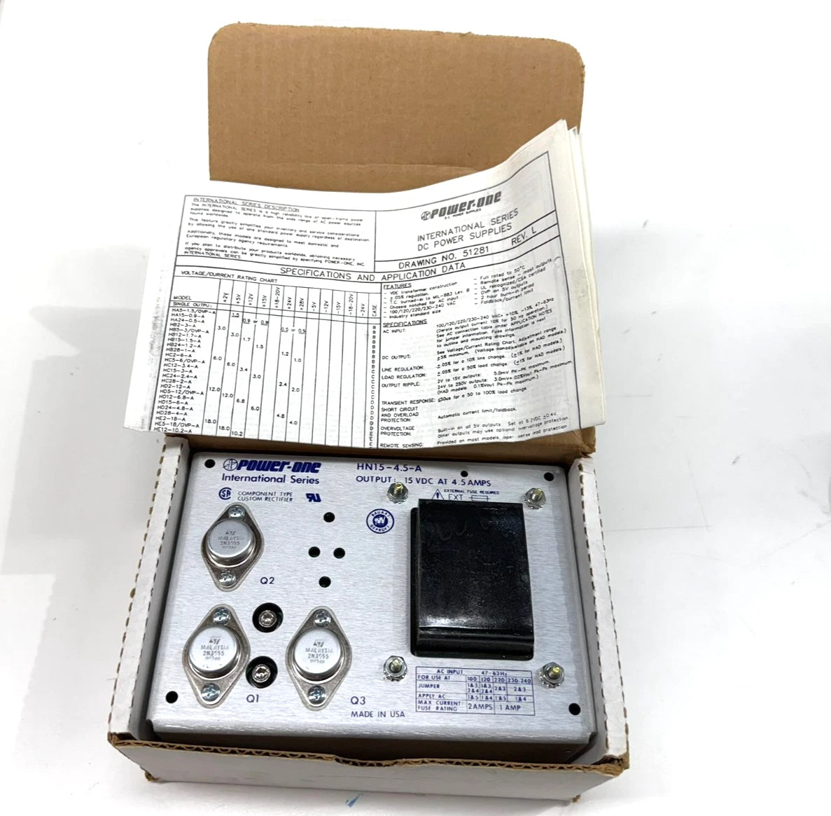 Power-One Power One HN15-4.5-A Power Supply 100-240V IN to 15V 4.5A