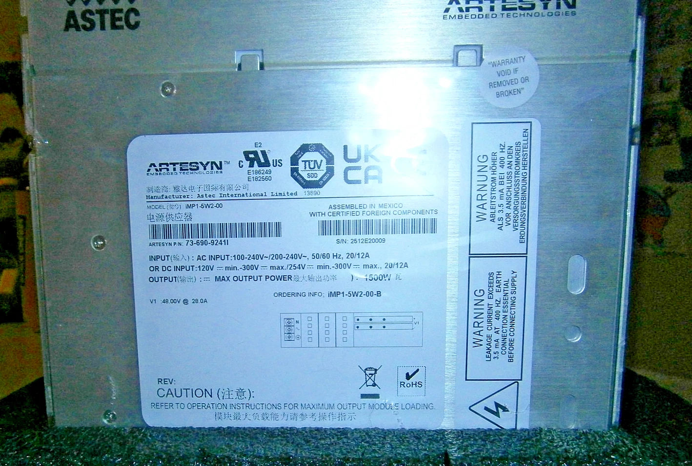 Astec Artesyn 1500 Watt Power Supply - NEW|157499970701