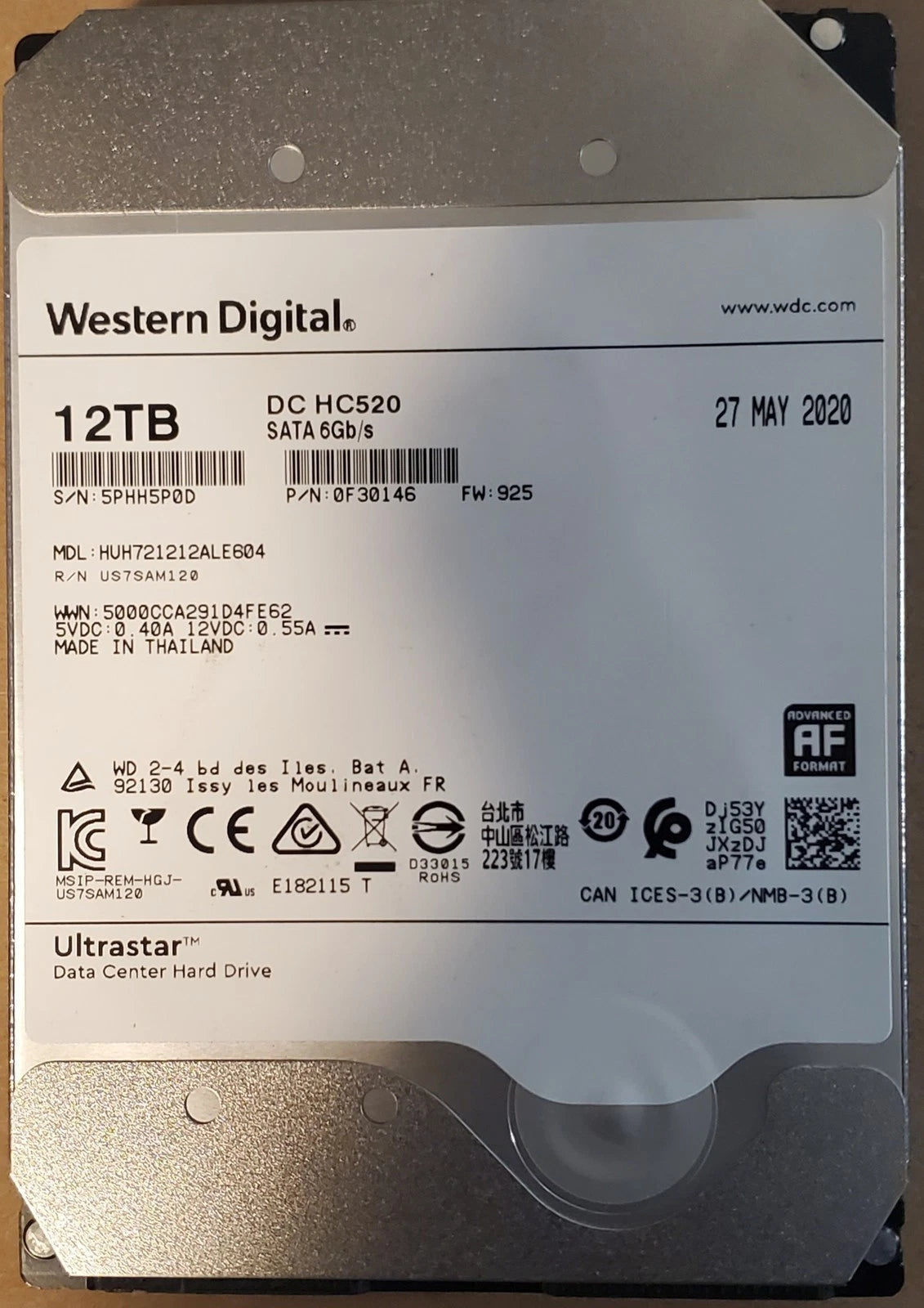 Lot of 10 WD Ultrastar DC HC520 12TB 7.2K RPM SATA 6Gb/s 3.5"HDD HUH721212ALE604|317528382083