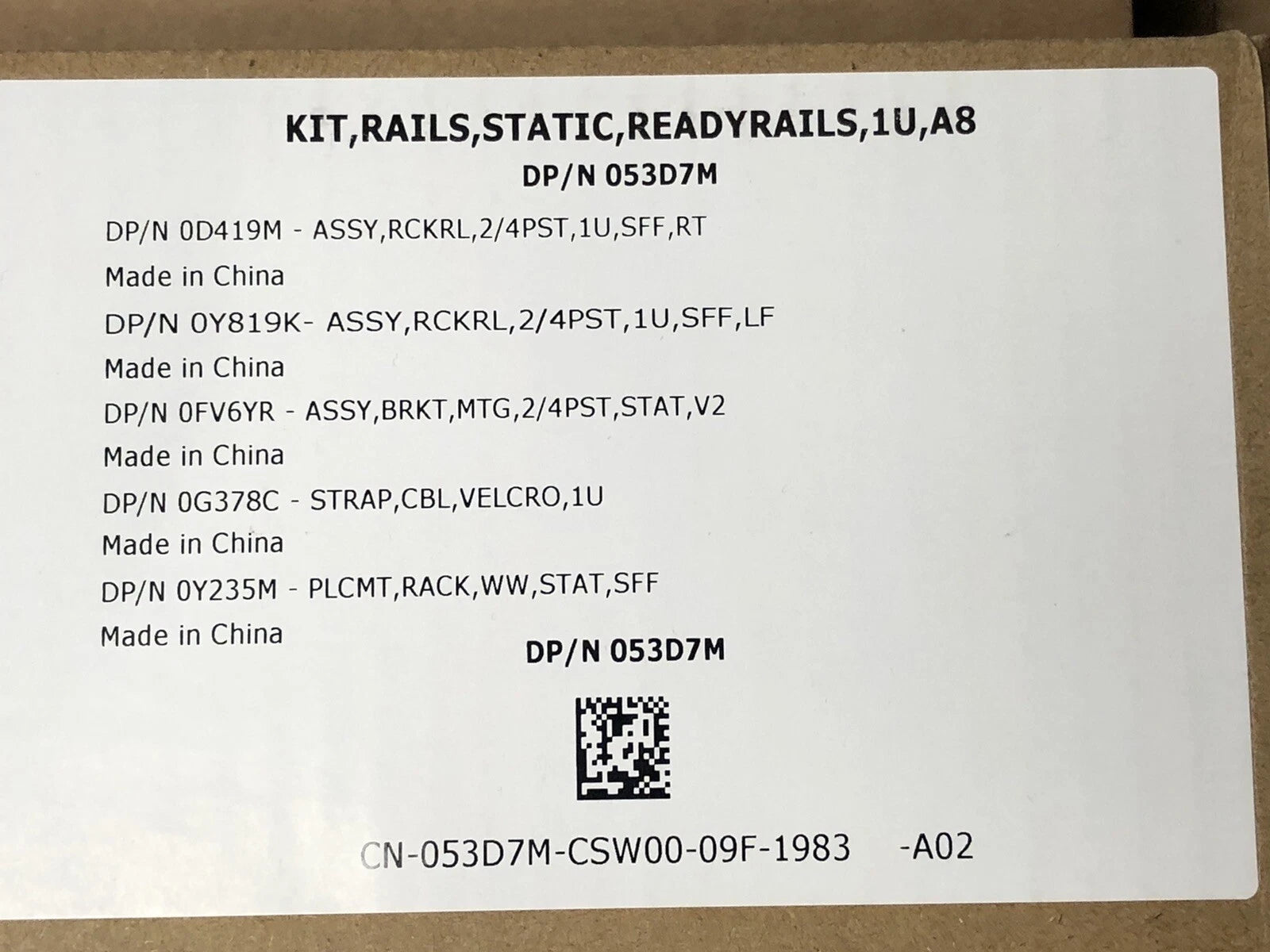 Dell 1U Static Rail Kit 2 or 4-Post R330 R340 R430 R440 R620 R630 R640 R6515 A8|186888862809