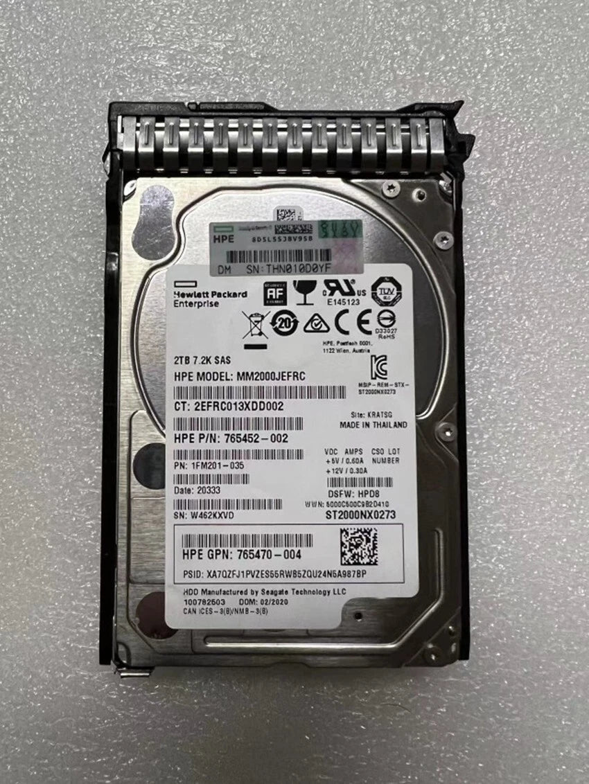 765466-B21 HP 2TB 12G SAS 7.2K RPM 2.5" 512E HDD 765873-001 765452-002