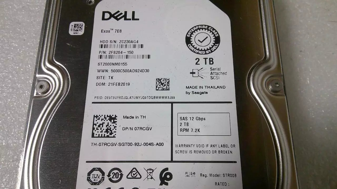 Dell ST2000NM0155 2TB 2000GB 3.5" SAS Unidad de servidor interna HDD 07 CGV