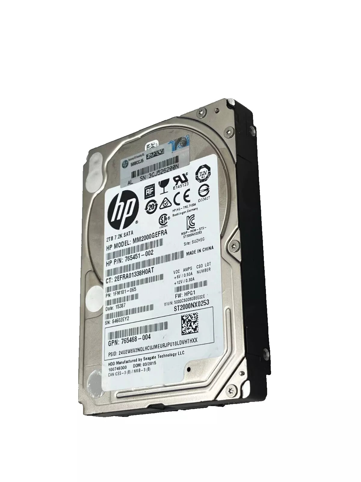 Unidad de disco duro HP SATA de 2 TB de 2,5" 6G, 7,2 K 765468-004 MM2000GEFRA 765451-002